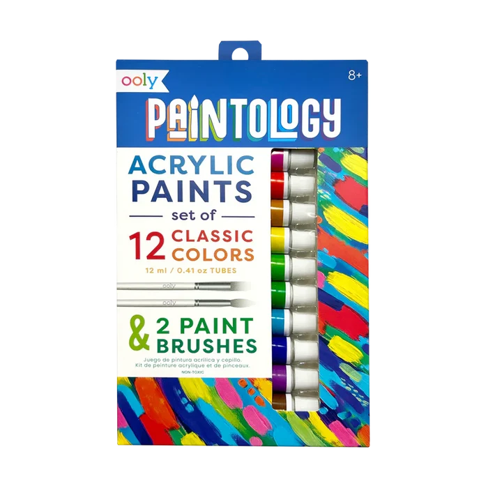 Ooly - Paintology Acrylic Paint Set of 12 and 2 Brushes - Classic Colors