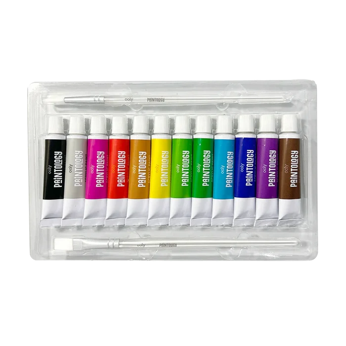 Ooly - Paintology Acrylic Paint Set of 12 and 2 Brushes - Classic Colors