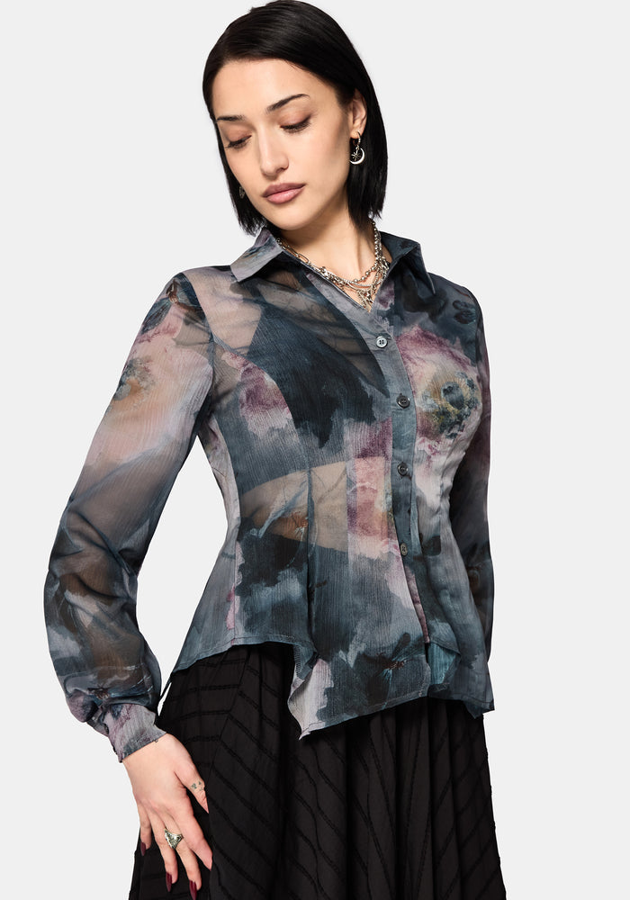 Ophelie Chiffon Printed Cinch Shirt