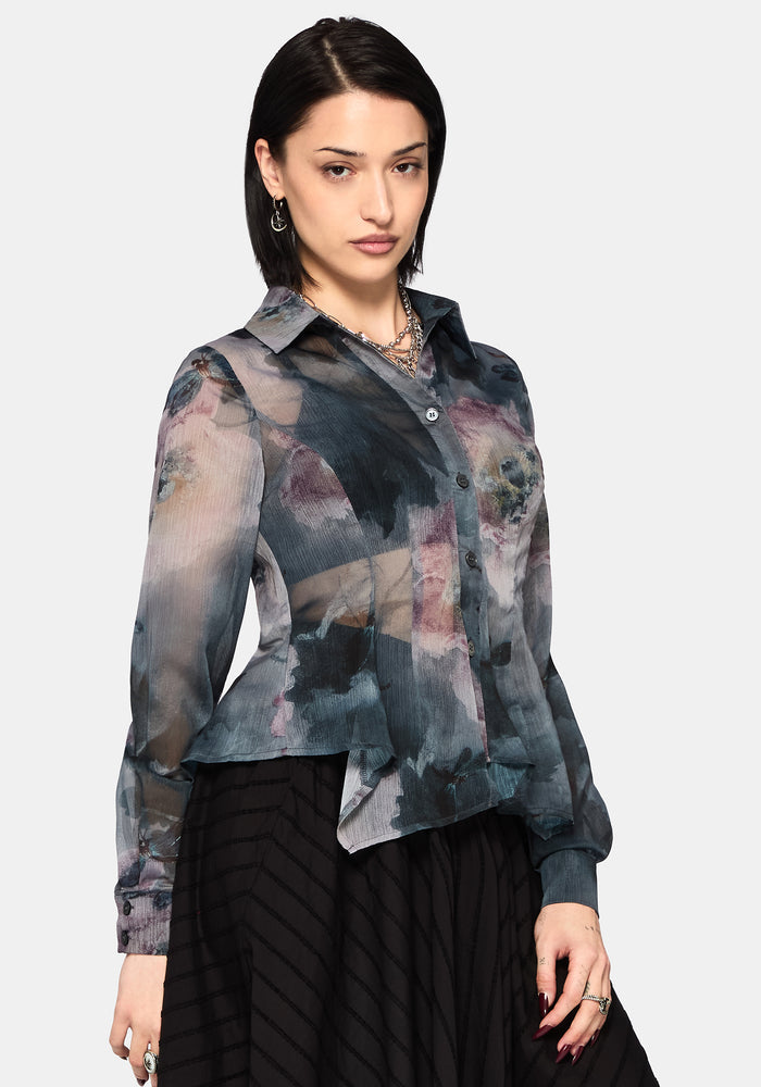 Ophelie Chiffon Printed Cinch Shirt