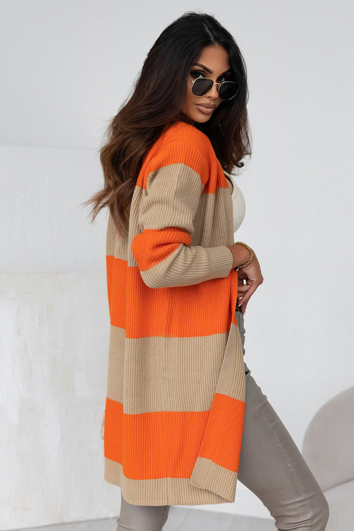 Orange Colourblock Ribbed Knit Cardigan - Sweaters & Cardigans/Cardigans