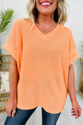 Orange Crush Waffle Knit V-Neck Tee