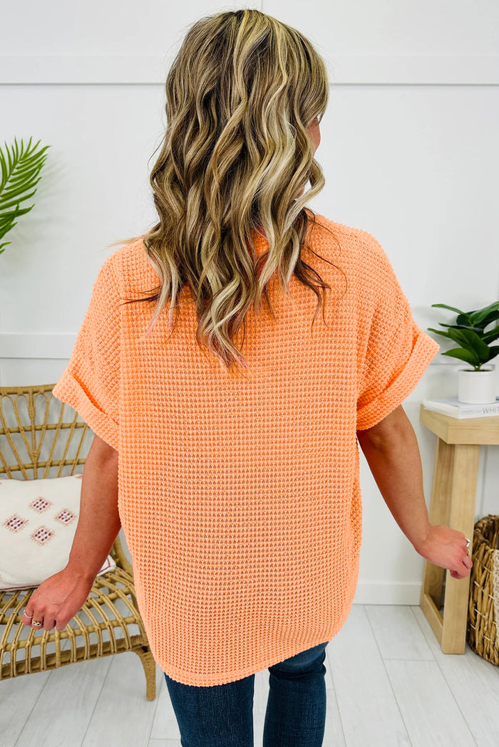 Orange Crush Waffle Knit V-Neck Tee