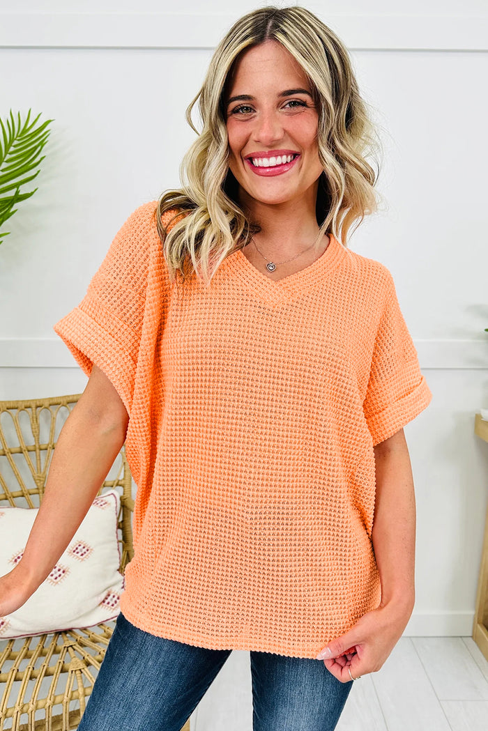 Orange Crush Waffle Knit V-Neck Tee
