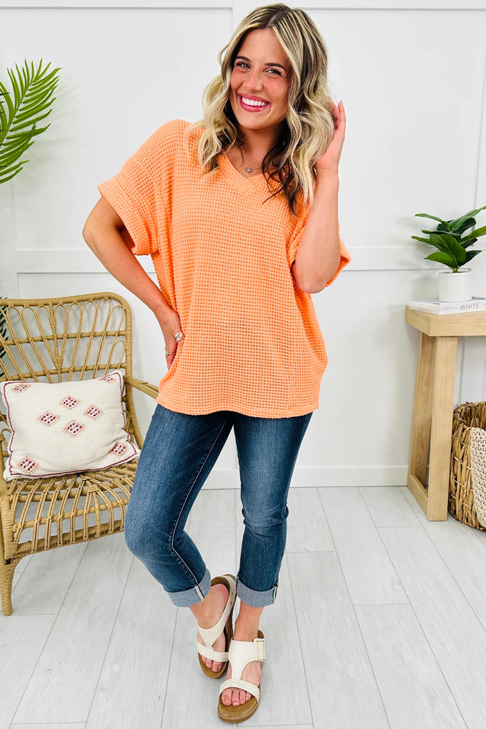Orange Crush Waffle Knit V-Neck Tee