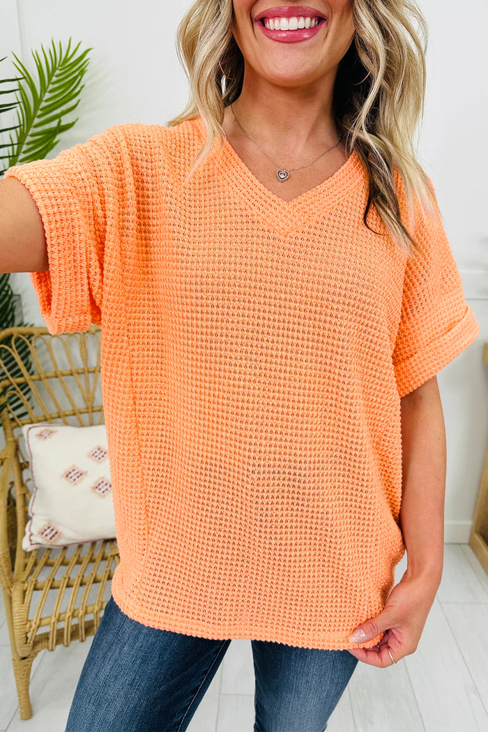 Orange Crush Waffle Knit V-Neck Tee