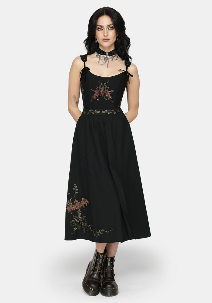 Orena Bat Embroidered Midaxi Skirt