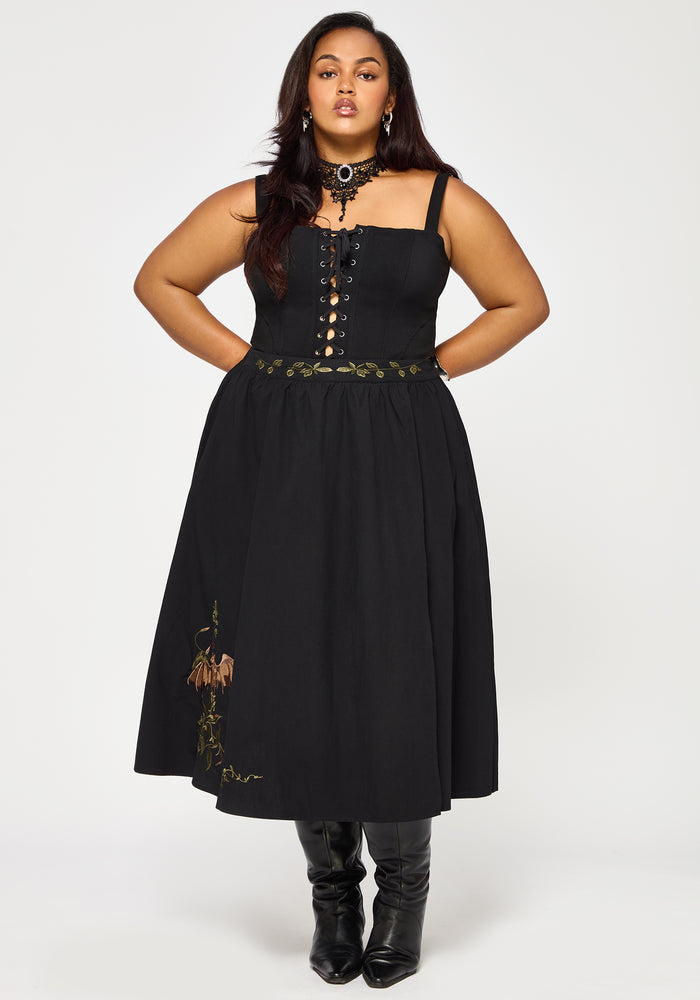 Orena Bat Embroidered Midaxi Skirt
