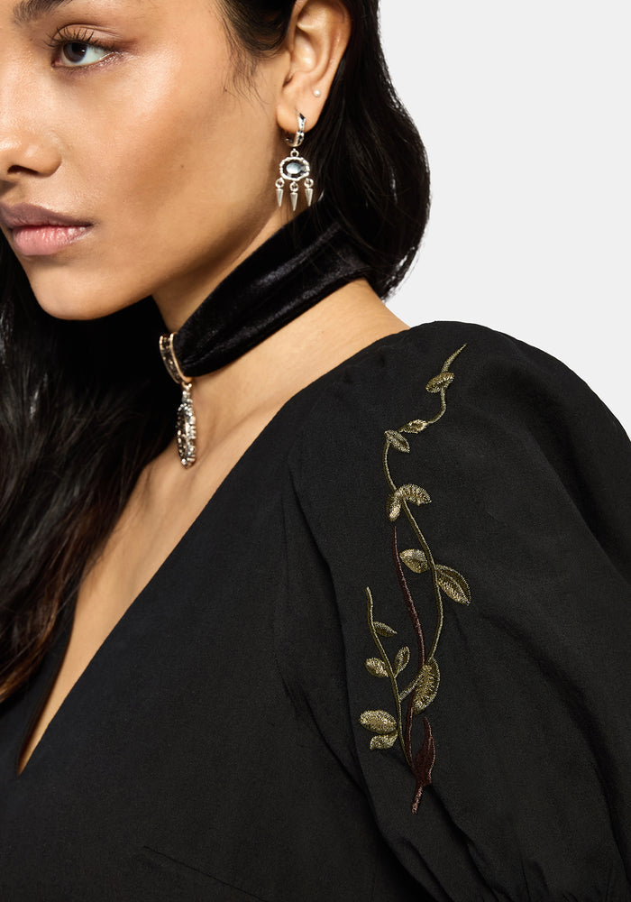 Orena Bat Embroidered Mini Dress