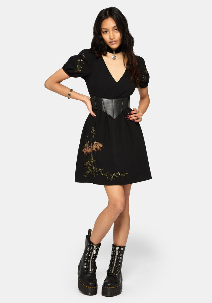 Orena Bat Embroidered Mini Dress