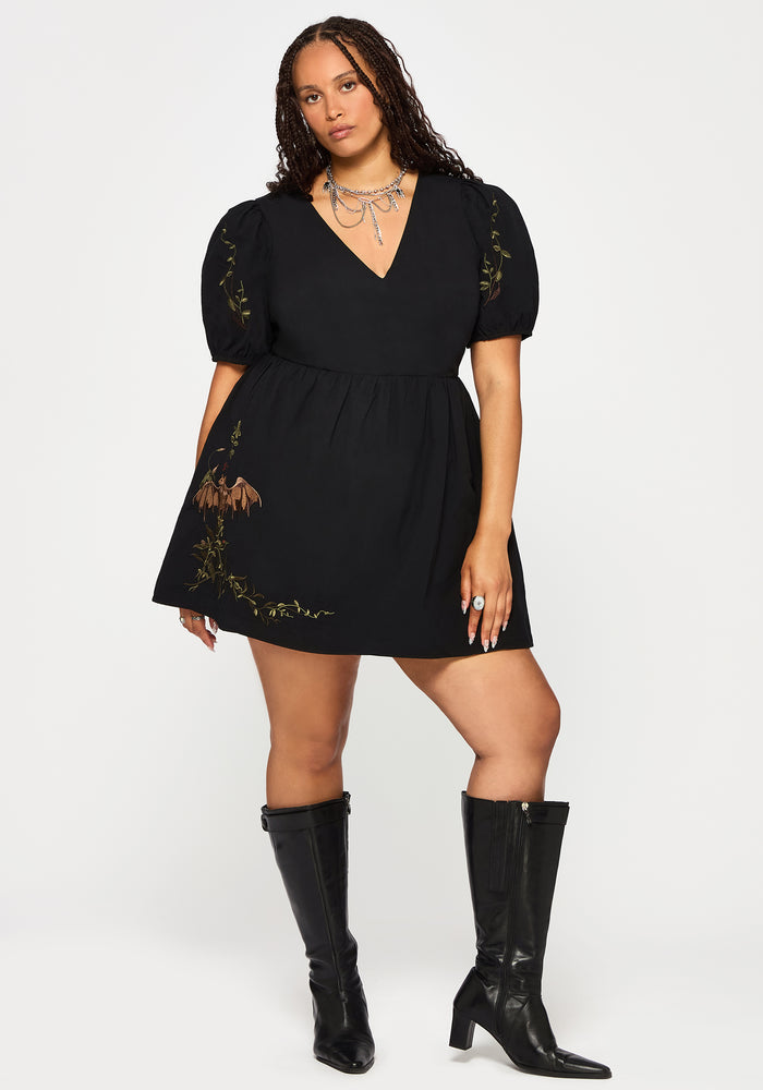Orena Bat Embroidered Mini Dress