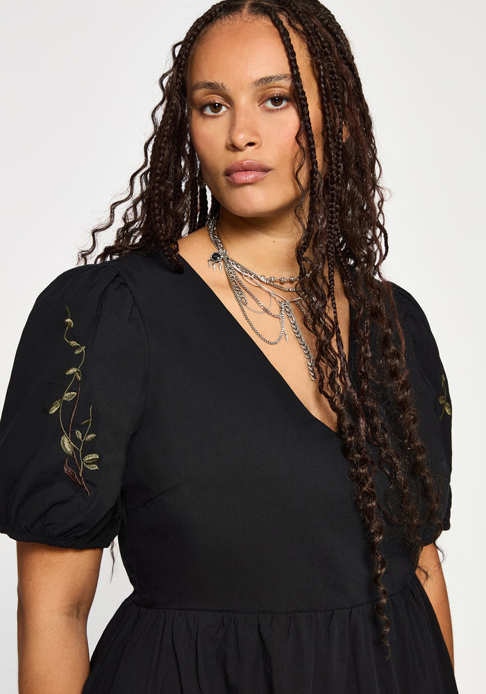 Orena Bat Embroidered Mini Dress