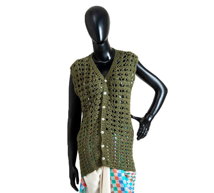 Organic Wool |   Cardigan Crochet |  Olive Green