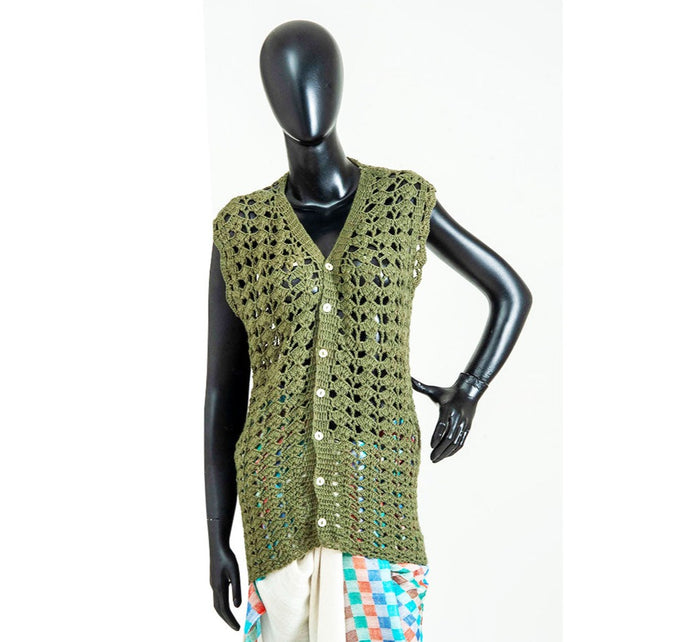 Organic Wool |   Cardigan Crochet |  Olive Green