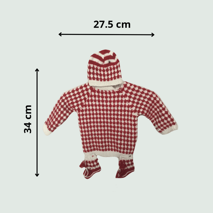 Red-Checker Baby Woollen Set - Size chart 34 cm X 27.5 cm