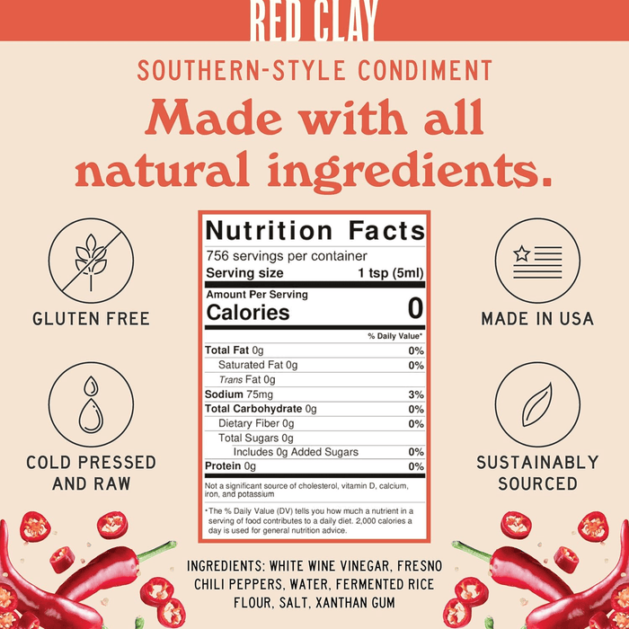 Original Southern Hot Sauce - Spicy Condiments, Made in USA Red Clay Hot Sauce
