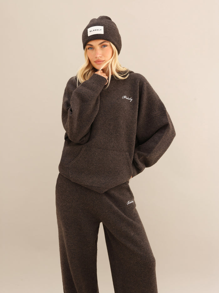 Oversized Knitted Hoodie - Chocolate Brown