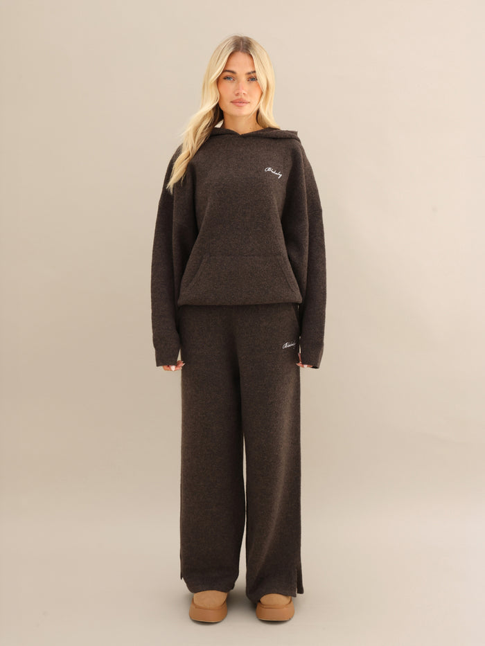 Oversized Knitted Hoodie - Chocolate Brown