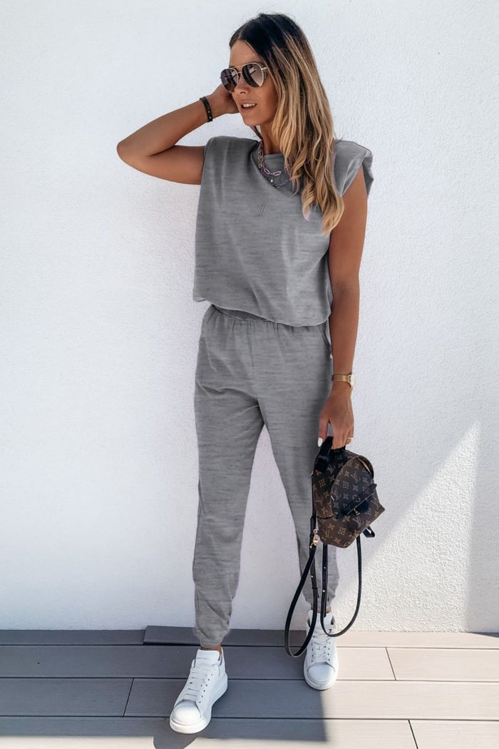 Padded Shoulder Top and Joggers Lounge Set - Madikfashions.com