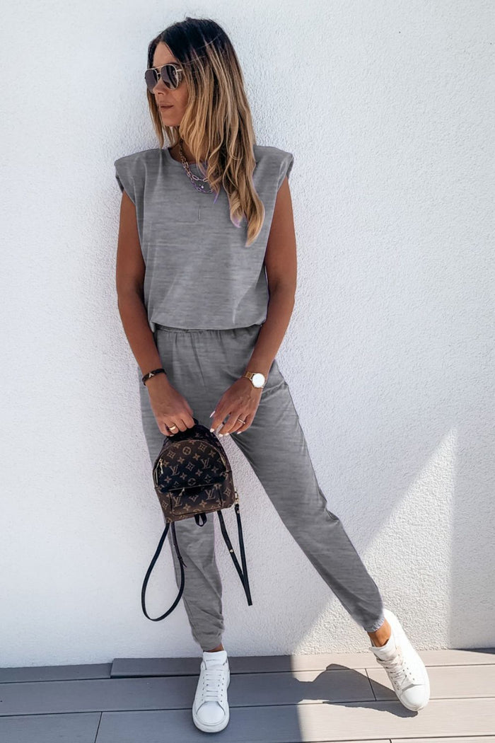 Padded Shoulder Top and Joggers Lounge Set - Madikfashions.com