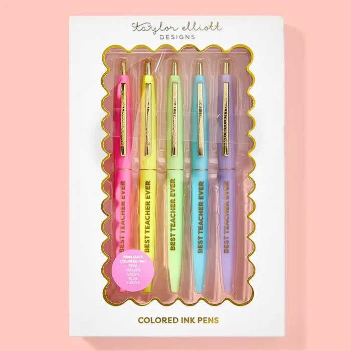 Pen Set - Motivational - "Best Teacher Ever" - 5 Piece Set