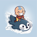 Classic Cotton T-shirt_TeeTurtle light blue Penguin Sledding Classic Cotton T-shirt featuring Aang from Avatar: The Last Airbender joyfully riding an otter penguin through the snow as if it were a sled.