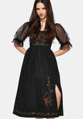 Phoenix Cotton Embroidered Puff Sleeve Midi Dress