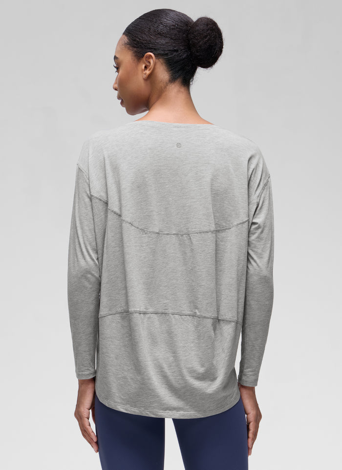 CRZ YOGA Women's Casual Loose Fit Pima Cotton Long Sleeves Boat Neck Heathered Medium Grey