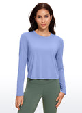 CRZ YOGA Women's Yoga Loose Fit Tops Pima Cotton Cropped Long Sleeve Periwinkle Purple