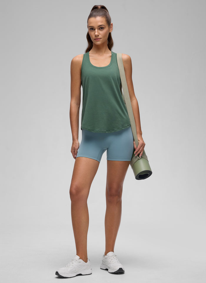 CRZ YOGA Women's Yoga Loose Fit Tops Pima Cotton Tank Racerback Graphite Green