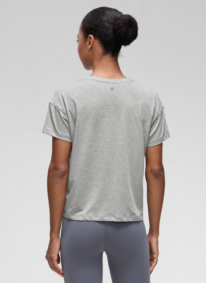 CRZ YOGA Women's Yoga Loose Fit Shirt Pima Cotton Short Sleeves Heathered Medium Grey