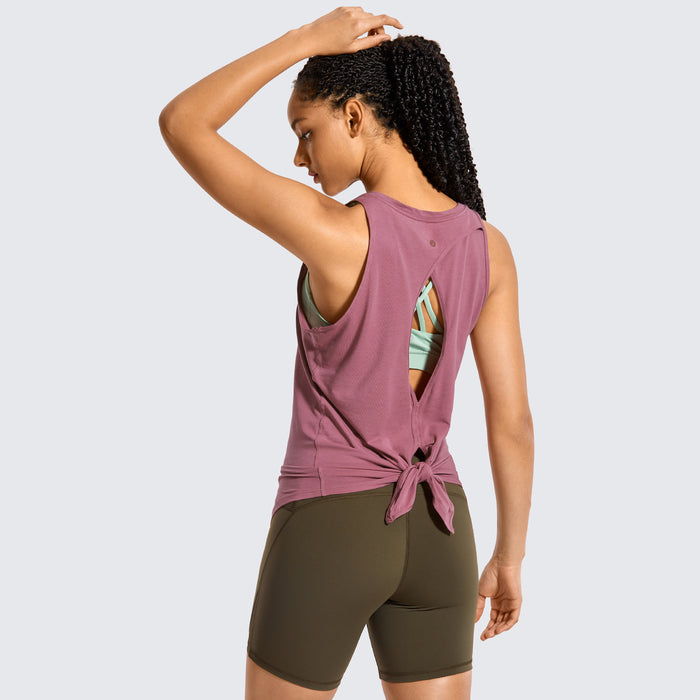 CRZ YOGA Women's Yoga Loose Fit Tops Pima Cotton Tank Split Open Back Moss Rose