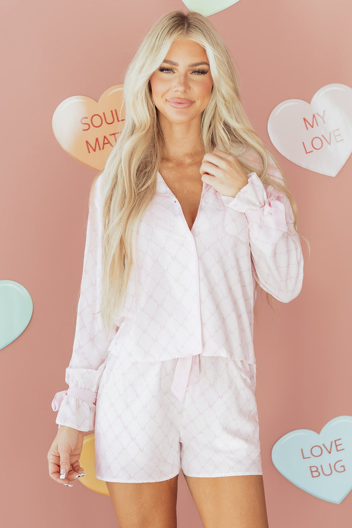 Pink Bow Pajama Short Set