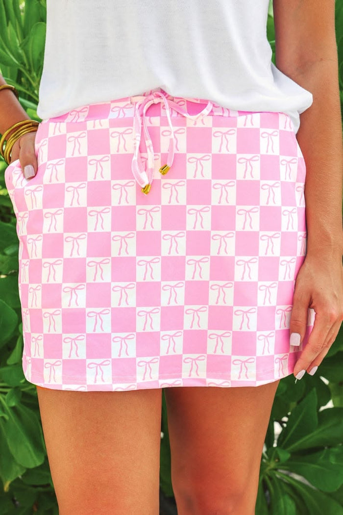 Pink Checkered Bow Skort