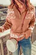 Pink Geometry Knit Quarter Zip Sweater - PINK / S / 50% VISCOSE + 28% POLYESTER + 22% POLYAMIDE - Sweaters &