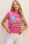 Pink Sparkling American Flag Knitted Vest - BONBON / S / 50% VISCOSE + 28% POLYESTER + 22% POLYAMIDE - Sweaters &