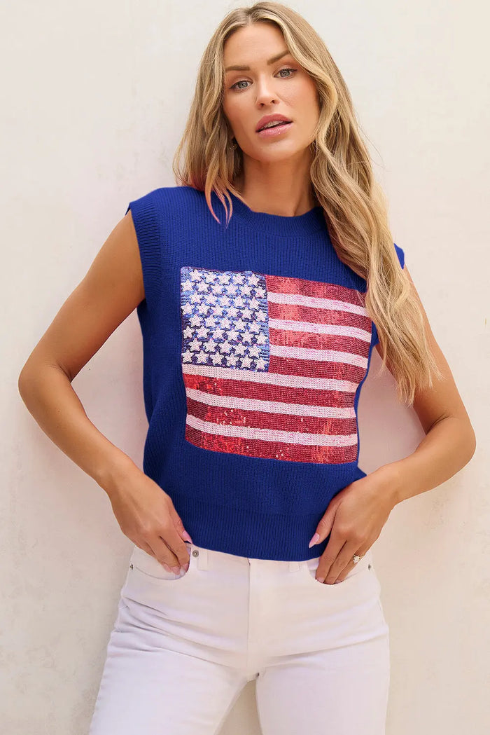 Pink Sparkling American Flag Knitted Vest - Sweaters & Cardigans/Sweater Vests