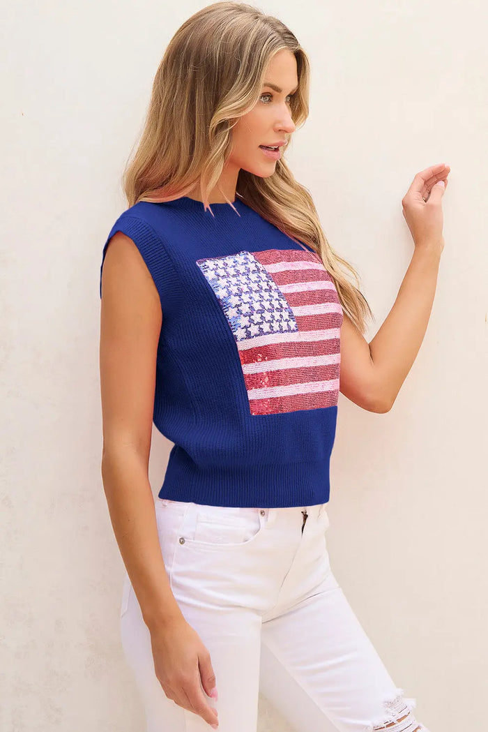 Pink Sparkling American Flag Knitted Vest - Sweaters & Cardigans/Sweater Vests