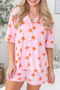 Pink Stars Short Sleeve Shirt and Shorts Bamboo Pyjama Set - PINK / S / 95% POLYESTER + 5% ELASTANE - Loungewear &