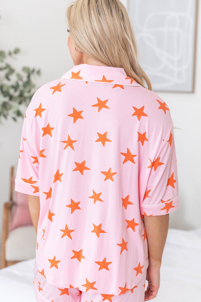 Pink Stars Short Sleeve Shirt and Shorts Bamboo Pyjama Set - Loungewear & Sleepwear/Pyjama