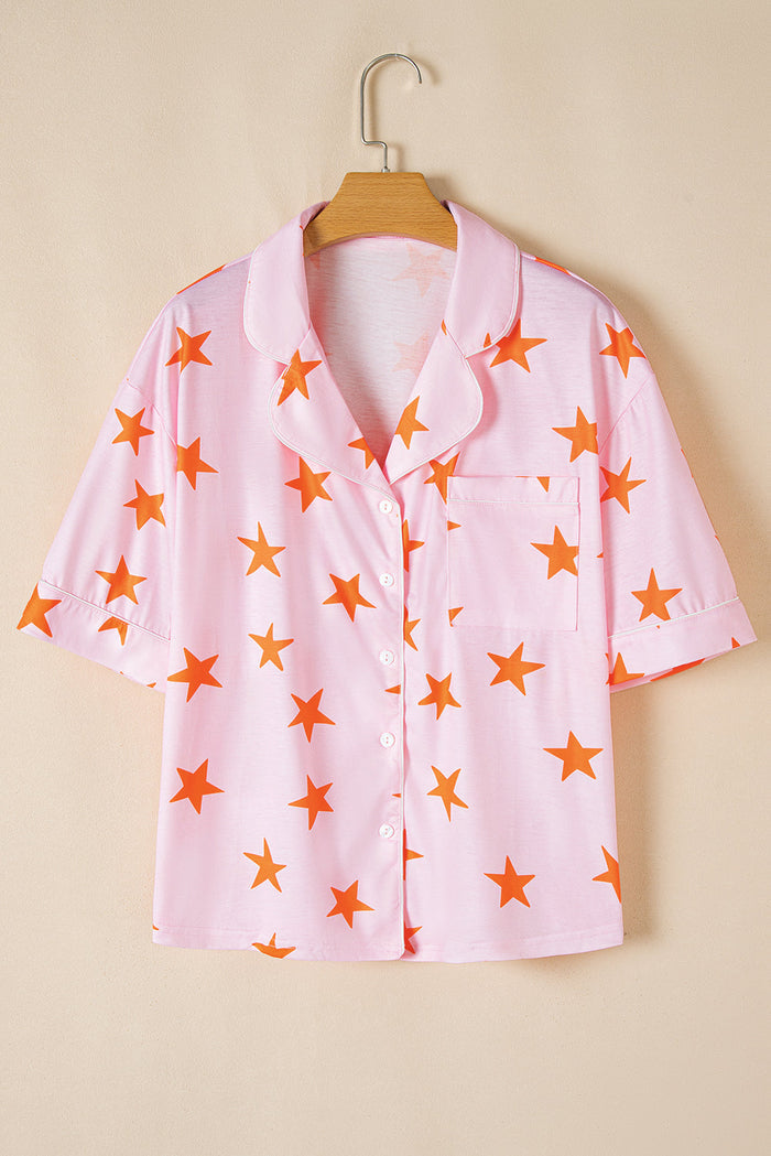 Pink Stars Short Sleeve Shirt and Shorts Bamboo Pyjama Set - Loungewear & Sleepwear/Pyjama