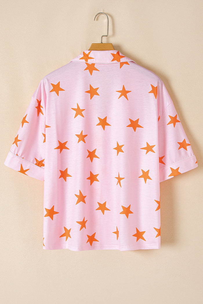 Pink Stars Short Sleeve Shirt and Shorts Bamboo Pyjama Set - Loungewear & Sleepwear/Pyjama