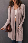 Pink Tunic Back Open Front Cardigan with Pockets - PINK / S / 95% POLYESTER + 5% ELASTANE - Sweaters &