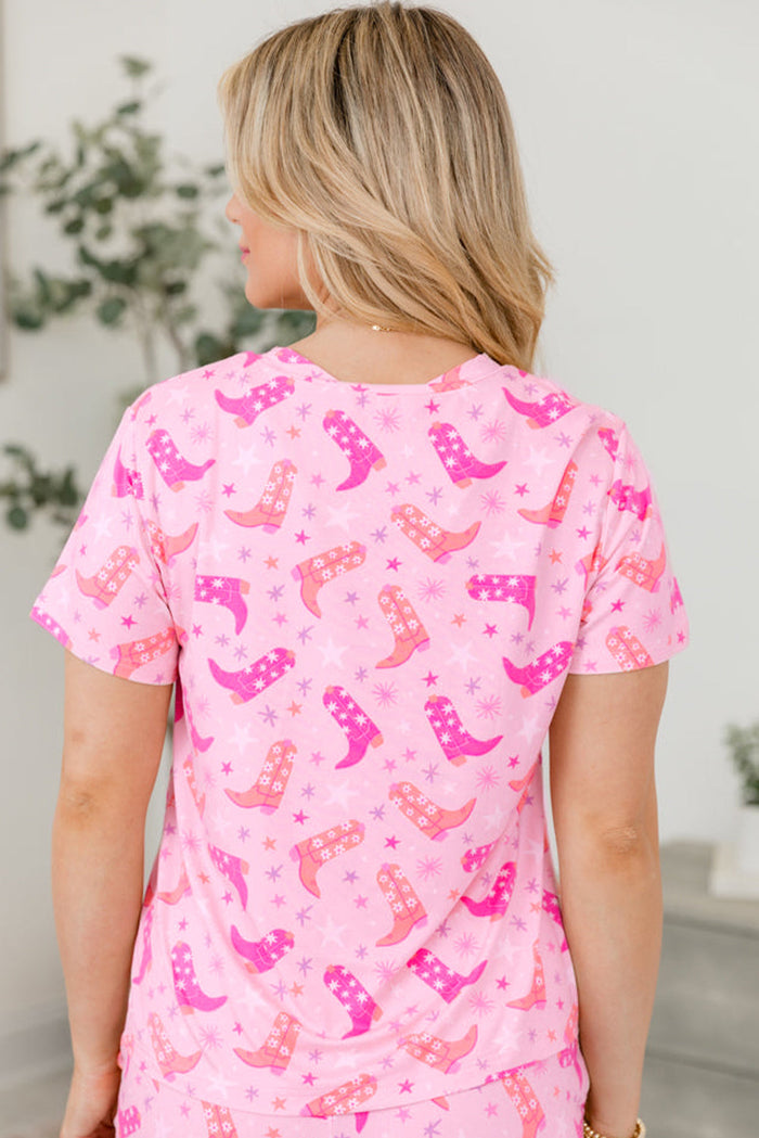 Pink Western Boots Printed Short 2pcs Lounge Set - Loungewear & Sleepwear/Pyjama Shorts