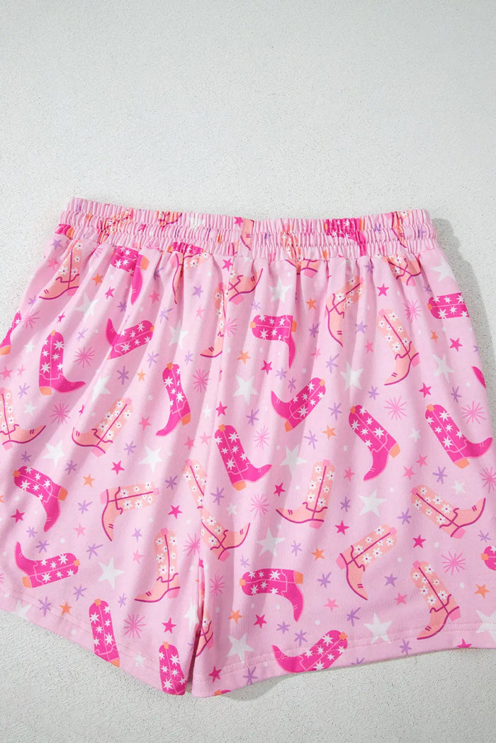 Pink Western Boots Printed Short 2pcs Lounge Set - Loungewear & Sleepwear/Pyjama Shorts