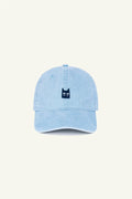 Contrast Pixel Cat embroidered hat in Washed Aquamarine, organic cotton casual cap