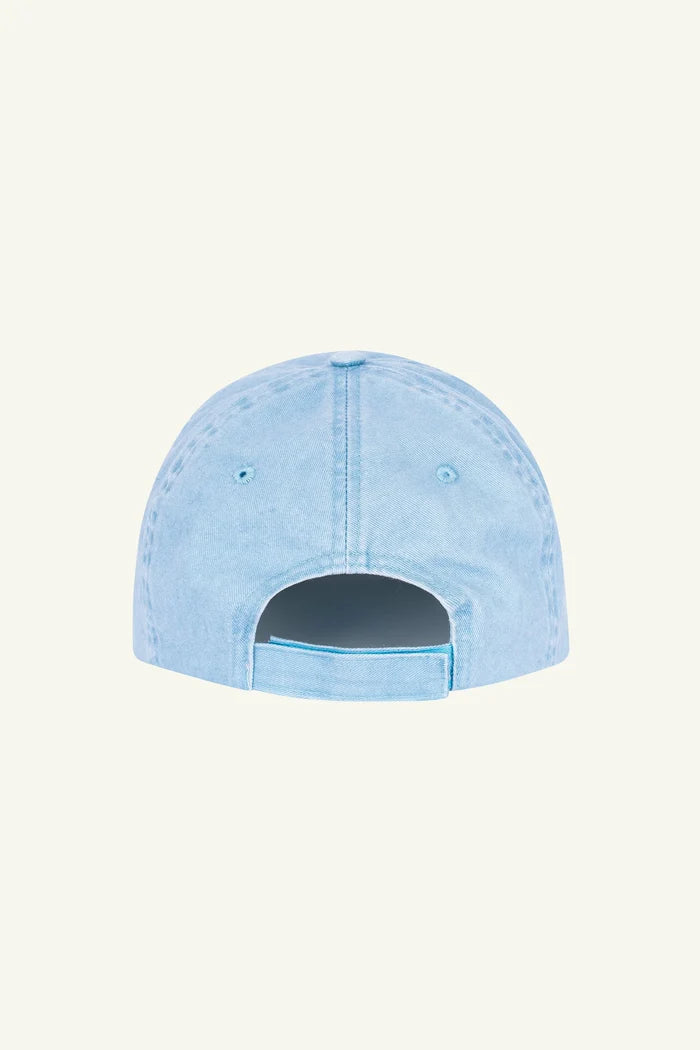 Sustainable embroidered hat in organic cotton, Contrast Pixel Cat playful aquamarine style