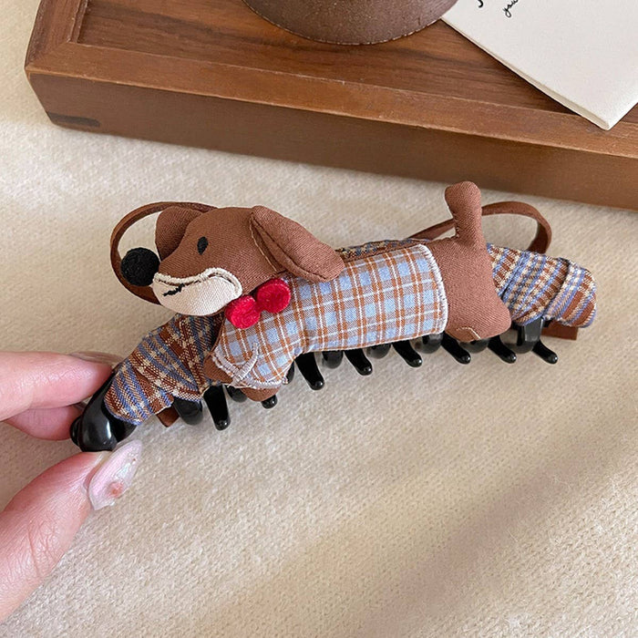 Plaid Dachshund Banana Hair Clip