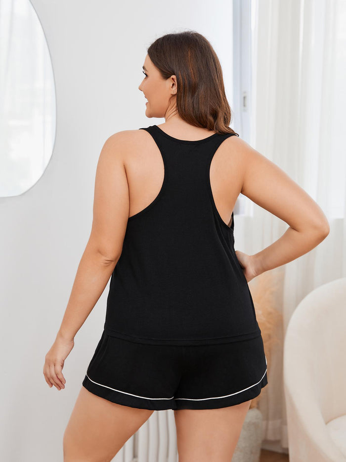 Plus Size Contrast Piping Racerback Tank and Shorts Lounge Set - Madikfashions.com