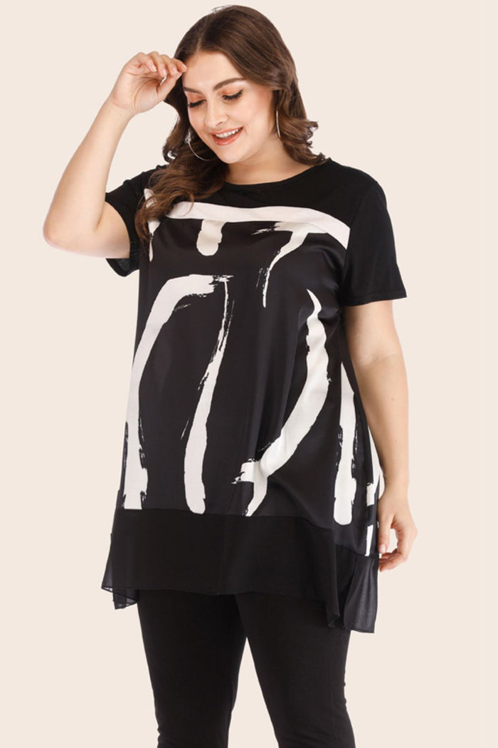 Plus Size Contrast Spliced Mesh T-Shirt and Cropped Leggings Set - Madikfashions.com